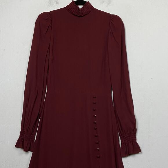Reformation Stevie Midi Dress Claret Burgundy Mock Neck Side Slit Georgette‎ NWT - Picture 6 of 16